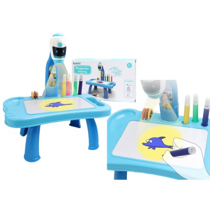 Dětský Mini Projektor Robot Stolek 2v1 Příslušenství Modrý