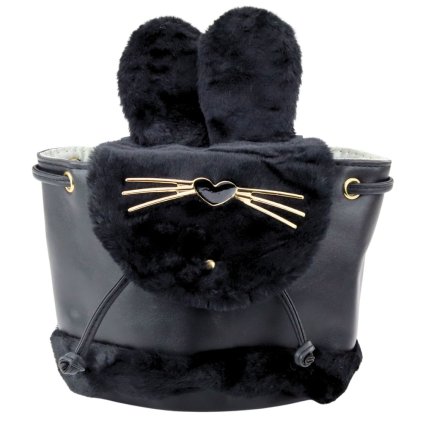 Dětský Plyšový Batoh Králičí Uši Nastavitelný Popruh Černý 22cm 4L