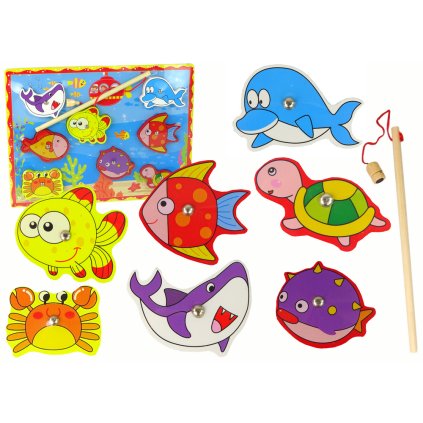 Dřevěná Sada Na Lovení Rybiček Barevný Magnet