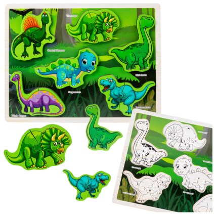 Dřevěná Skládačka Dinosauři Puzzle Tvary Deska 12Kusů