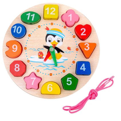 Dřevěné Edukační Hodiny Montessori Nauka Času Kostky na Navlékání