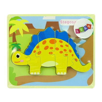 Dřevěné Puzzle Dinosaur Stegosaurus Žlutý Oviraptor Žlutý