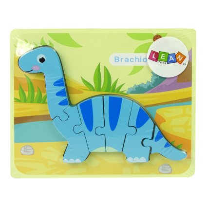 Dřevěné Puzzle Dinosaurus Brachiosaurus Modrý