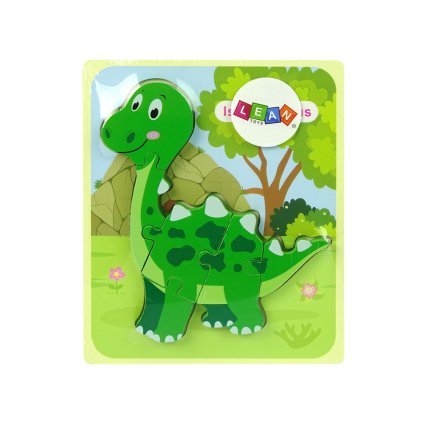 Dřevěné Puzzle Dinosaurus Isanosaurus Tyranosaurus Zelený