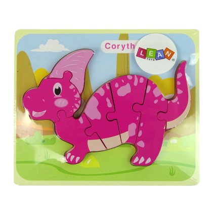 Dřevěné Puzzle Dinosaurus Koritozaurus Růžový Spinosaurus Fialový
