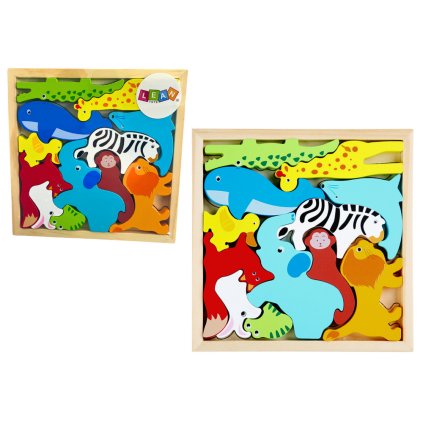 Dřevěné Puzzle Zvířata K Přiřazení Lev Králík