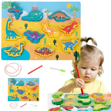 Dřevěné skládací magnetické dinosaury s ovázkováním