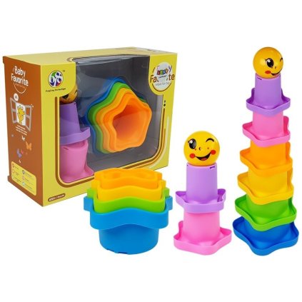 Duhová pyramida kelímků pro kojence s hvězdami