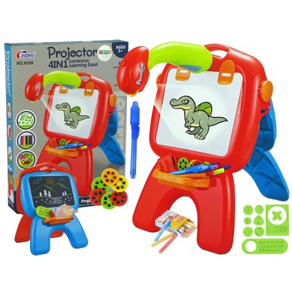 Dvoustanná kreslící tabule s projektorem a příslušenstvím červená