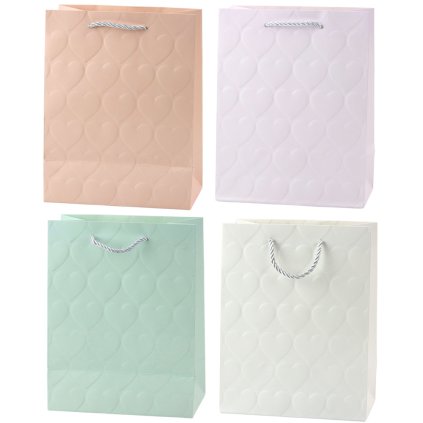 Elegantní Dárková Taška Embosovaná Srdce Pastelová 23 x 18 x 10,5 cm