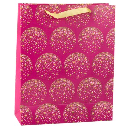 Elegantní Dárková Taška Růžová se Zlatými Hvězdami 32 x 26 x 10 cm