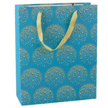 Elegantní Dárková Taška Zlaté Hvězdy Modrá 32 x 26 x 12 cm