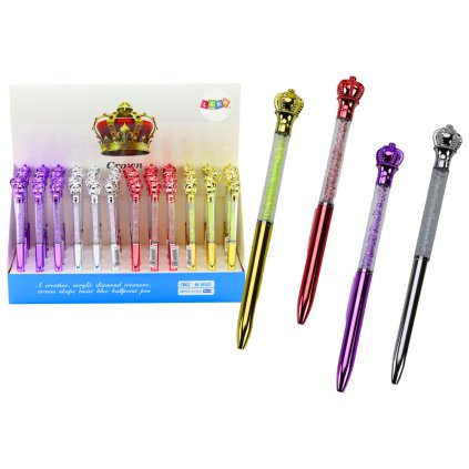 Elegantní Pero s Korunkou a Drahokamy Modrý Inkoust 0.7mm Mix