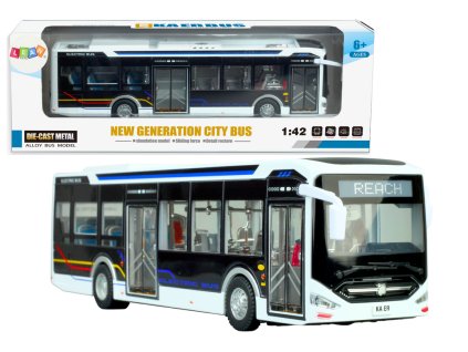 Elektrický Městský Autobus 1:42 Kovový Světla Bílý