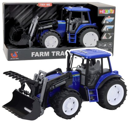 Farmářský Traktor s Pohyblivou Lžící Světla Zvuky Modrý 1:10