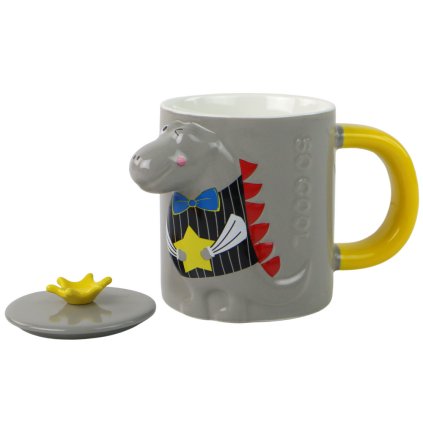Keramický hrnek s víčkem Šedý Dinosaurus 400 ml