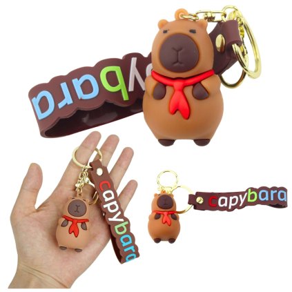 Klíčenka Figurína Kapybara s Červeným Šátkem Přívěsek Karabina Kroužek