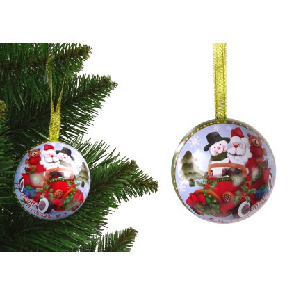 Kovová Vánoční Koule Ozdoba Na Stromeček s Motivem Santa Clause a Sněhuláka Zelená