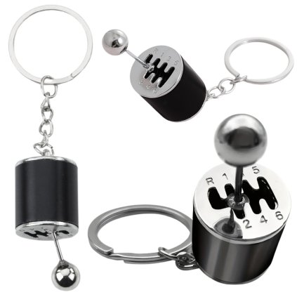 Kovový přívěsek na klíče Převodovka s pohyblivou řadicí pákou Černý