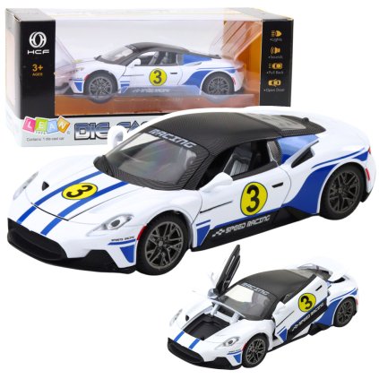 Kovový Sportovní Auto 1:22 Světla Zvuky Pohon Bílý