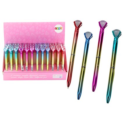 Kuličkové pero s diamantem, zlatý lesk mix barev, modrá náplň 0,7 mm