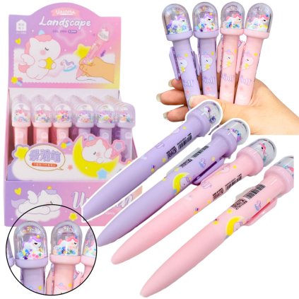 Kuličkové Pero s Kopulí a Třpytkami Jednorožec Modrý Inkoust 0,5 mm