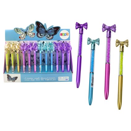 Kuličkové Pero s Mašlí a Diamantky, Modrá Náplň 0.7mm Mix