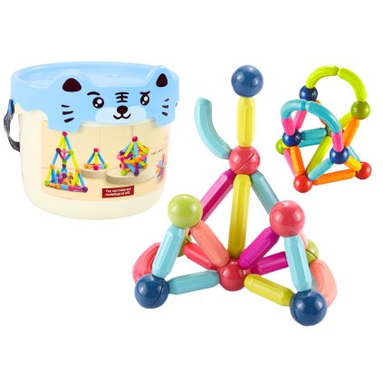 Magnetické Kostky v Kbelíku 78 Ks Kočka Modrá