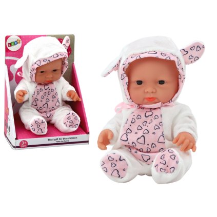 Malá Panenka Miminko Bílé Oblečení Čepička Mašlička Uši