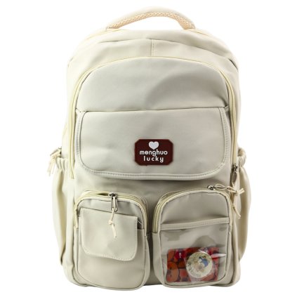 Městský školní batoh Kapybara přívěsek odznaky béžový krémový 25L 42cm