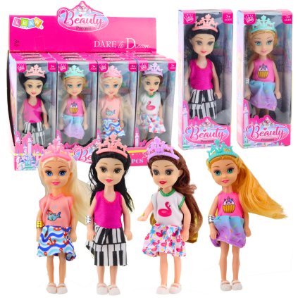 Mini Panenka Princezna S Korunkou Barevné Šaty 14cm Mix