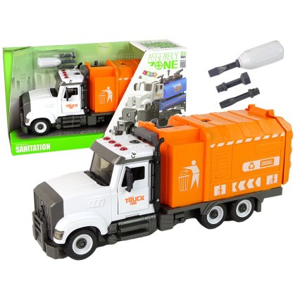 Oranžové popelářské auto k montáži s doplňky