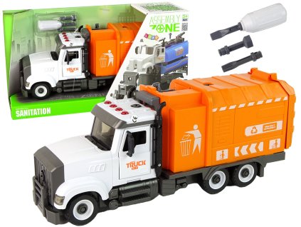 Oranžové popelářské auto k montáži s doplňky