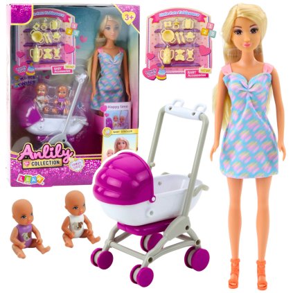 Panenka Anlily Maminka s Dvěma Dětmi Kočárek Dětské Doplňky