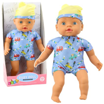Panenka Miminko Modrý Obleček s Vzory Čepička s Oušky 31cm