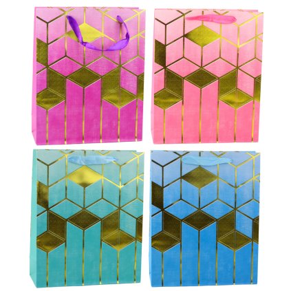 Papírová dárková taška Geometrické vzory Zlaté 32 x 26 x 12 cm