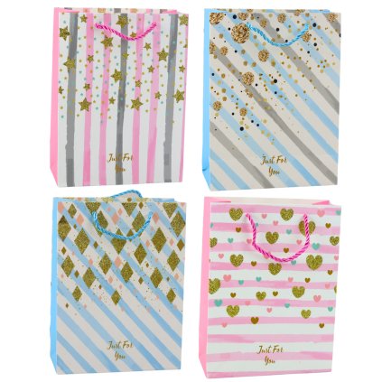 Papírová Dárková Taška Modro-Růžová s Třpytkami 23 x 18 x 10,5 cm