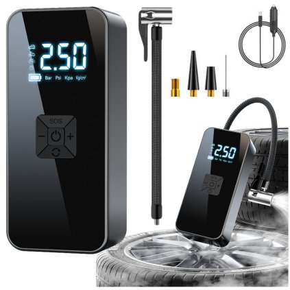 Přenosný Elektrický Mini Kompresor LED Světlo 3 Nástavce