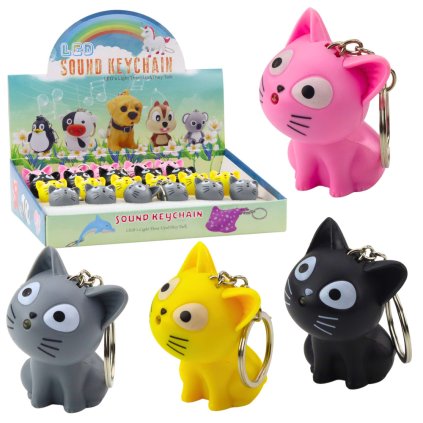 Přívěsek na klíče Batoh Kočka Svítilna LED Zvuk Mix Barevný