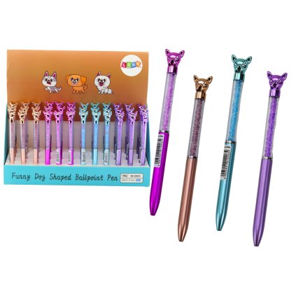 Psací pero s Pejskem Diamanty Modrý Inkoust 0,7mm Mix