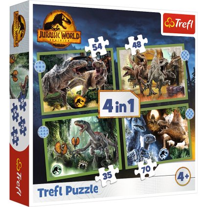 Puzzle - 4v1 - Nebezpeční dinosauři - Universal Jurassic World Trefl 34607