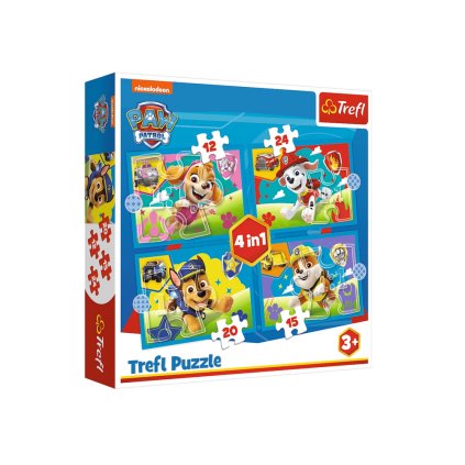 Puzzle - 4v1 (12, 15, 20, 24) - Běžící Pejsci - Viacom PAW Patrol Trefl 34628