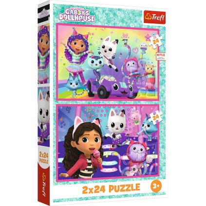 Puzzle 2x24 - Zábava s Gabby - Kocourek Gabby's Domeček, Trefl 34433