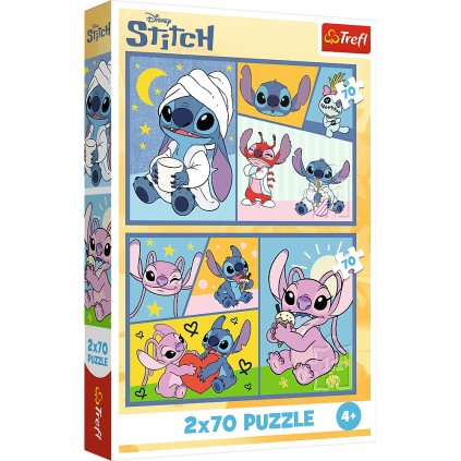 Puzzle 2x70 Se Stitchem nikdy není nuda - Disney Lilo a Stitch Trefl 34444