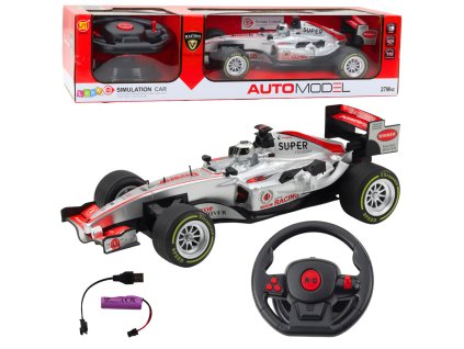 RC Závodní Auto na Dálkové Ovládání s Volantem, Světly a Zvuky 1:12 Stříbrné