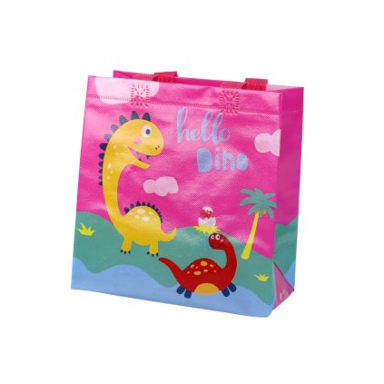 Růžová Dárková Taška S Motivem Dinosaura 23cm x 21,5cm x 11cm
