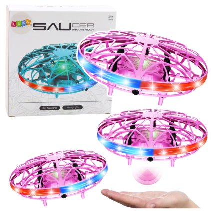 Růžový UFO Dron Ovládaný Rukou s LED Světly