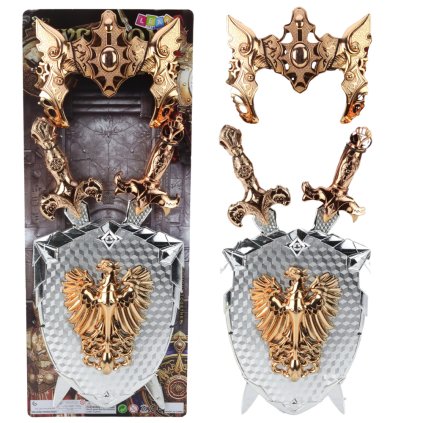 Rytířská sada Štít Dva Meče Maska Stříbrný Zlatý Orel