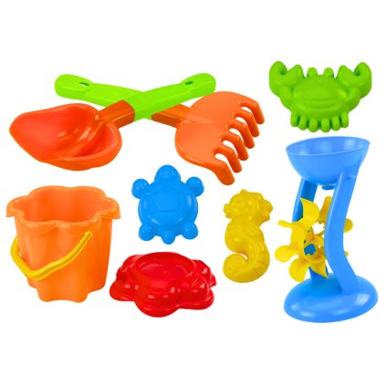 Sada Do Písku Kyblík Mlýnek Sítko Formičky 9 Ks Barevná
