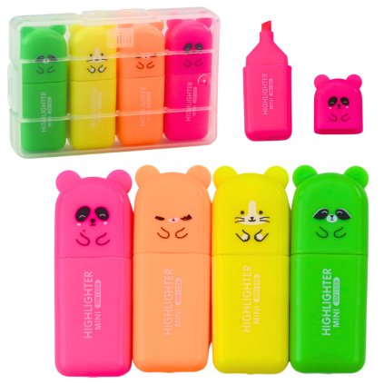 Sada Mini Zvýrazňovače Medvídci Barevné Plastové Pouzdro 5ks